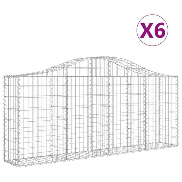 Bågformade gabionkorgar - Exklusivt Hem - 6 st - 200x30x80/100 cm - Galvaniserat järn 3,5 mm silver-