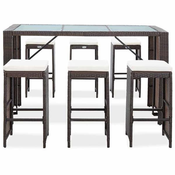 Maison Exclusive - Trädgårdsbarset 7 delar med kuddar, flätad resin, brun