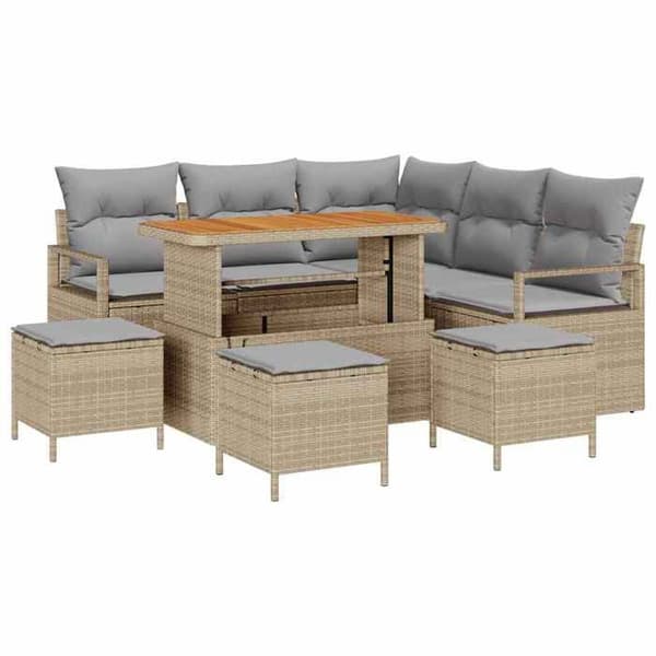Maison Exclusive - 9-delars trädgårdsoff-set i beige polyrotting