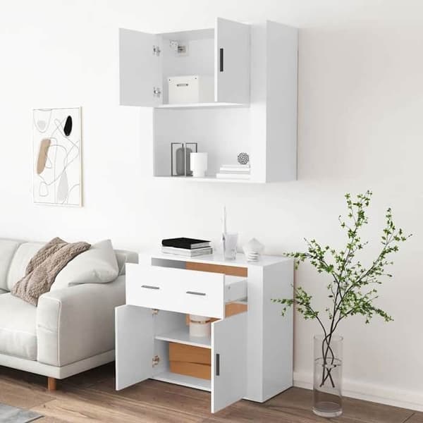 Maison Exclusive - Høj hvid buffet i ingeniørtræ