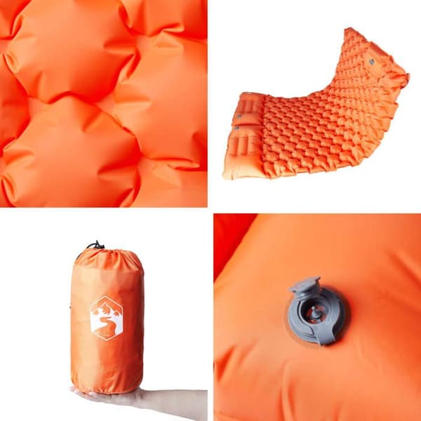 Maison Exclusive - Selvoppustelig campingmadras og puder til 2 personer orange