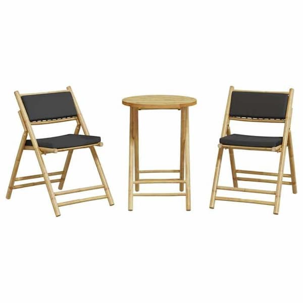 Maison Exclusive - Fällbart bistroset 3 delar med mörkgrå kuddar i bambu