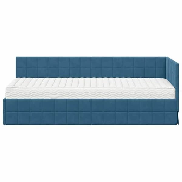 Sengestel med madras - EKSKLUSIV HUS - Rektangulær - Blå velour - Madras med medium fasthed - Væghængt hovedgærde Sammetsblå