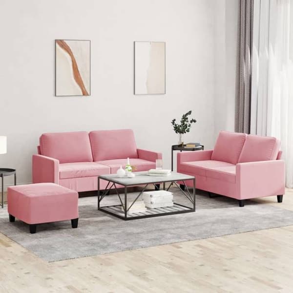 Maison Exclusive - 3-delars soffgrupp med kuddar i rosa sammet Ros