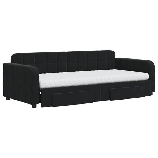 Maison Exclusive - Sengebænk med udtræk og skuffer sort 90x200 cm velour