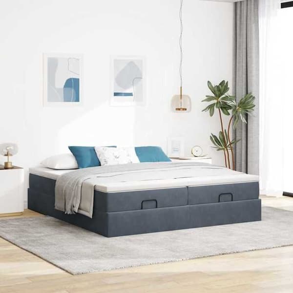 Maison Exclusive - Sängram ottoman med mörkgrå madrass 180x200cm sammet mörkgrå, vit
