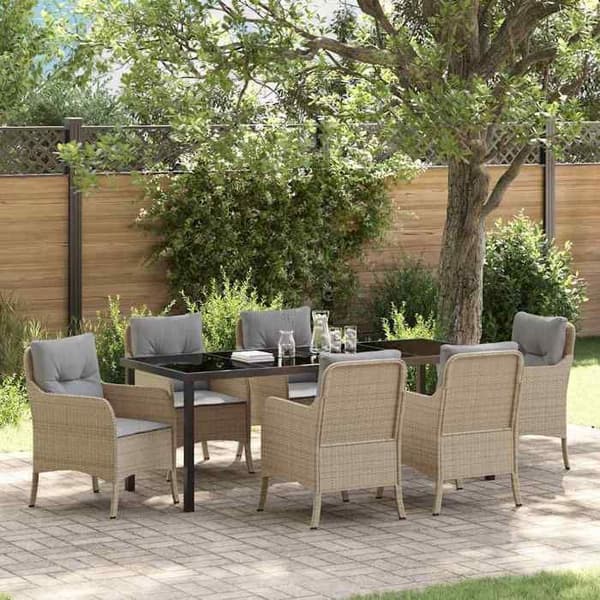 Maison Exclusive - 7 pc spisestue sæt til haven i beige polyrotin beige