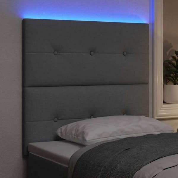 Sänggavel - EXKLUSIV HEM - 90 cm - Inbyggd LED - Justerbar höjd - Ljusgrå polyester Ljusgrått