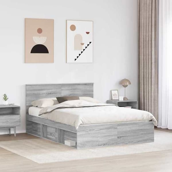 Maison Exclusive - Sängram Grå Sonoma 160 x 200 cm Ingenjörsträ