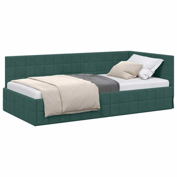 Maison Exclusive - Mörkgrön hörnsängram 90 cm x 190 cm Sammet
