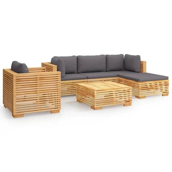 Maison Exclusive - Havegruppe 6 stk med puder i solid teaktræ