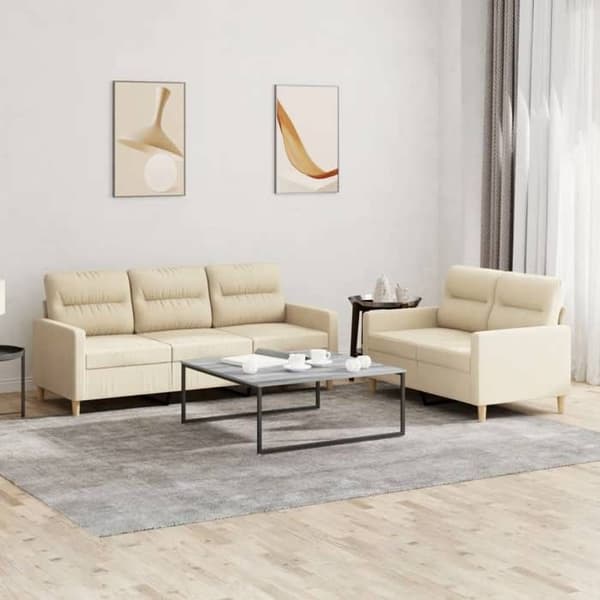 Maison Exclusive - Set med 2 soffor med kuddar i krämfärgad tyg