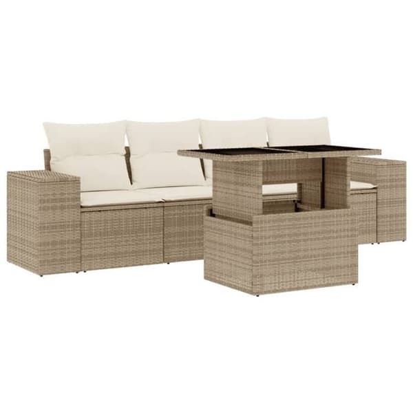 Maison Exclusive - Trädgårdsmöbler med kuddar 5 delar beige flätad resin