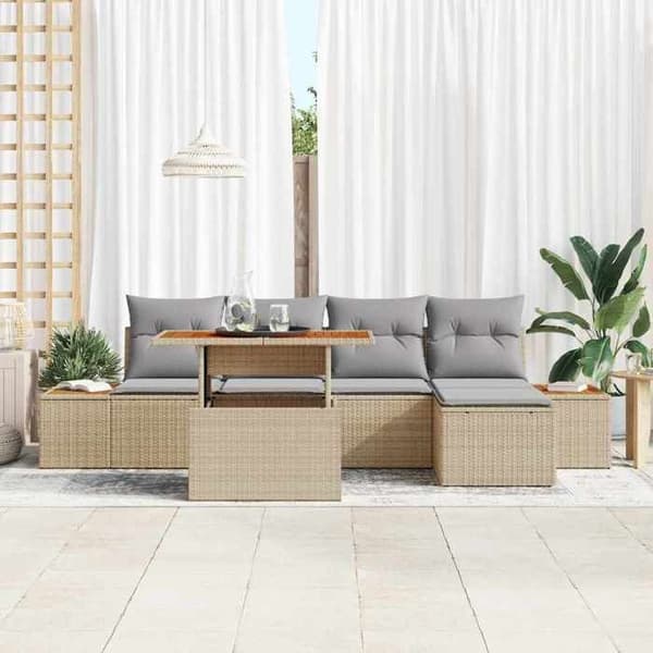 Trädgårdsmöbler - EXKLUSIVT HEM - Set 6 delar - Beige - Polyrotting - Modulär med förvaring beige