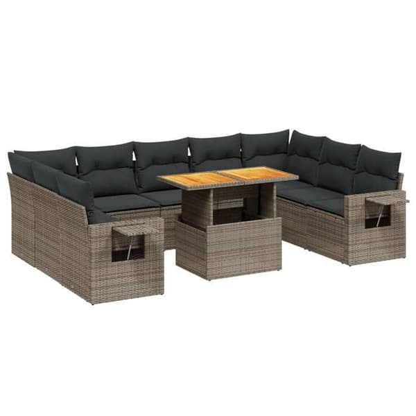 Maison Exclusive - Trädgårdsmöbler med kuddar 10 delar grå flätad resin