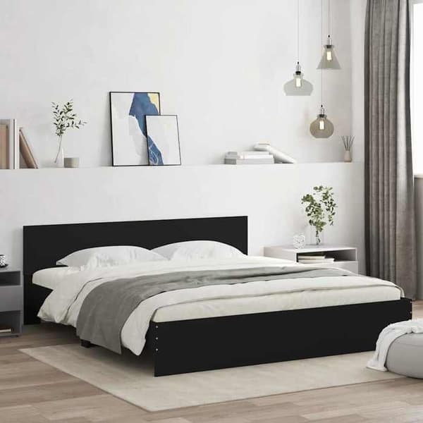 Sengestel - EKSKLUSIV HUS - 180x200 cm - Sort - Inkluderet lamelbund - Træ Svart