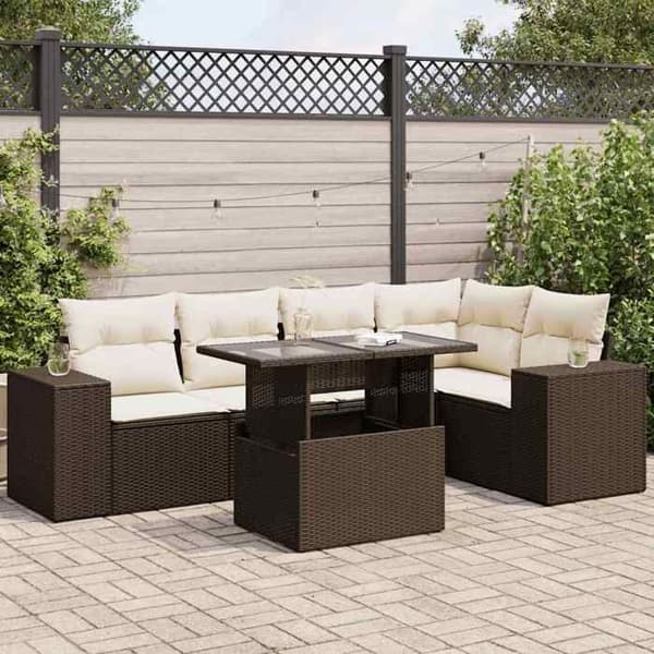 Maison Exclusive - Trädgårdsmöbler med kuddar 6 delar brun flätad resin brun