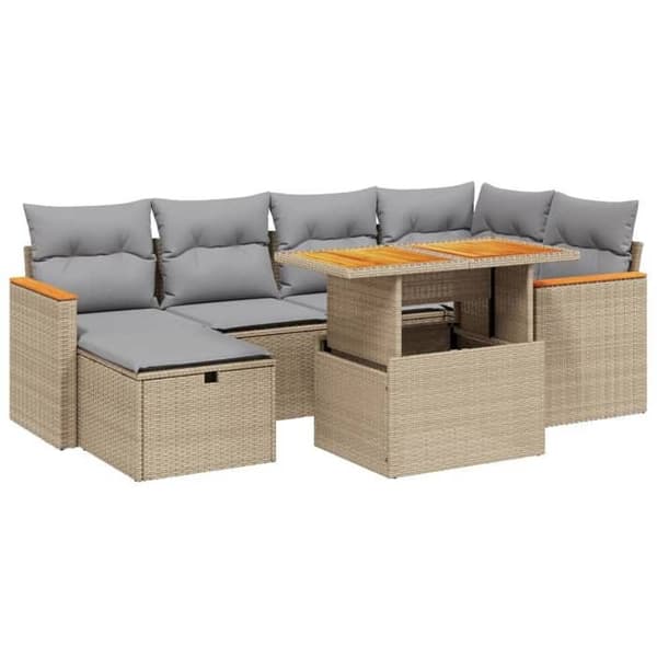 Maison Exclusive - Trädgårdsmöbler med kuddar 7 delar beige flätad resin