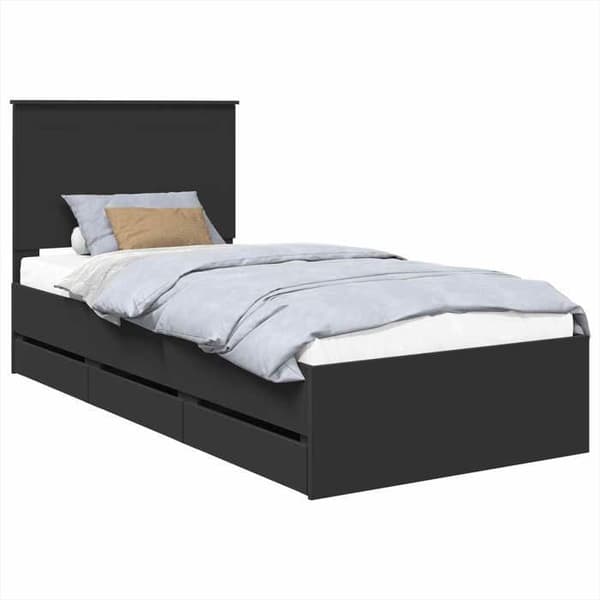 Maison Exclusive - Sängram med låda Svart 100 x 200 cm Ingenjörsträ