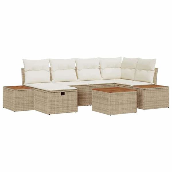Maison Exclusive - 7 osan beige polyrottinkinen puutarhakalustesetti