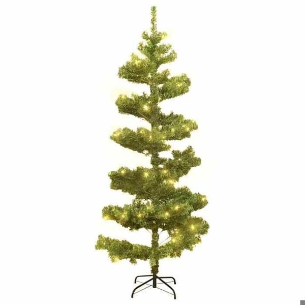 Maison Exclusive - Helixformad förbelyst julgran med grön ställning 150 cm PVC Grön