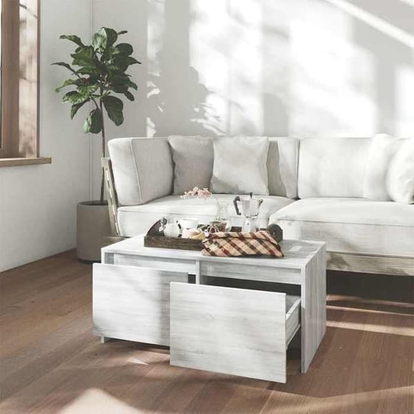 Bord - EKSKLUSIV HUS - Sonoma grå 90x50x41,5 cm - Ingeniørtræ - 2 skuffer - Rektangulær Sonoma grå