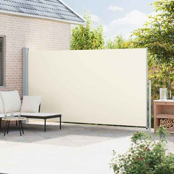 Sidemarkise - EKSKLUSIV HUS - 200 x 514 cm - Creme - UV-bestandig polyester - Manuel, automatisk tilbagevenden Grädde