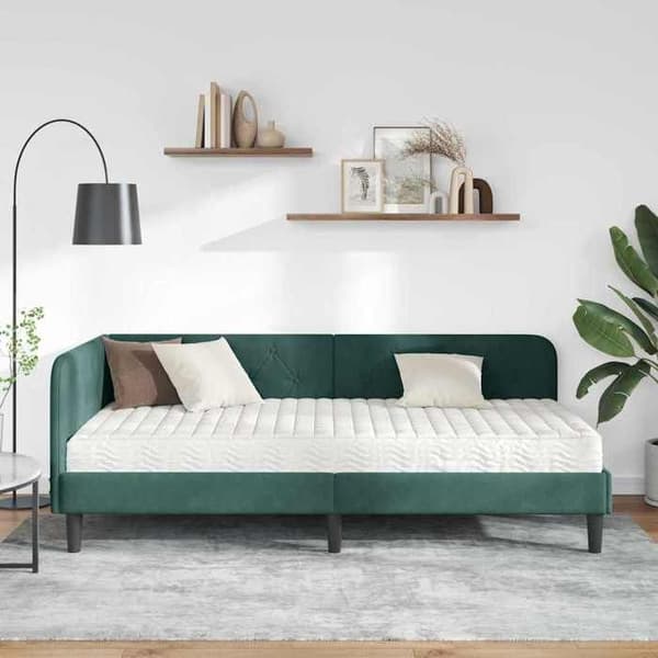 Maison Exclusive - Mörkgrön hörnsängram 90 x 190 cm Sammet Mörkgrön