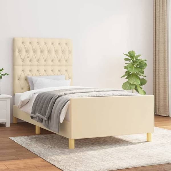 Sengestel - EKSKLUSIV HUS - 100x200 cm - Creme - Polyesterstof - Justerbar hovedgærde Grädde