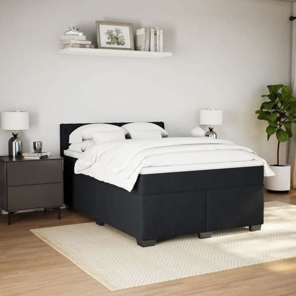Maison Exclusive - Seng med lameller og madras Sort 140x200 cm Velour