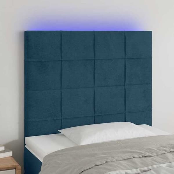 Maison Exclusive - Sänggavel med LED Blå mörk 90x5x118/128 cm Sammet Mörkblå