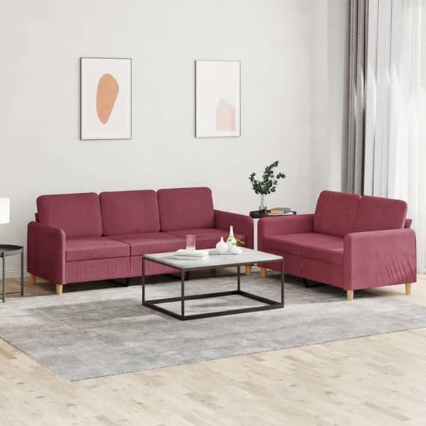 Maison Exclusive - Set med 2 soffor med kuddar i vinröd tyg