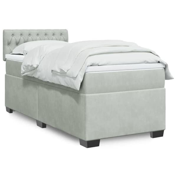 Maison Exclusive - Sengestel med lameller og madras i lys grå 90x190 cm Velour