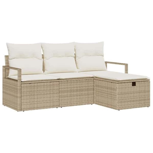 Ute-soffa - EXKLUSIV HEM - 4-delars set - Beige och kräm - Poly rattan - Modulär med förvaring Beige och kräm