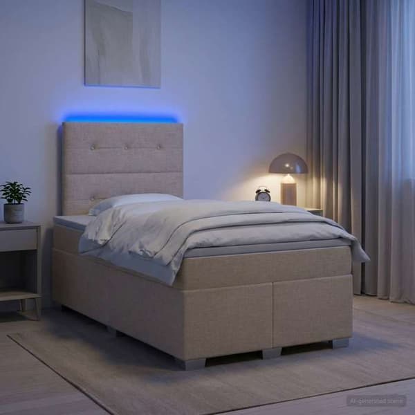 Maison Exclusive - Boxspring säng med madrass Crème 120 x 200 cm Tyg Grädde