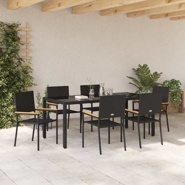 Maison Exclusive - 7 pc have spisebordssæt i sort polyrotin Svart
