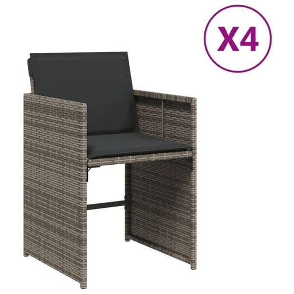 Maison Exclusive - Trädgårdsstolar med kuddar, set om 4, grå flätad resin