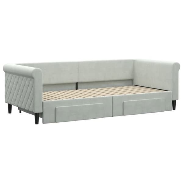 Seng i dag - EKSKLUSIV HUS - 90x200 - Grå velour - Sovesofa - 2 skuffer