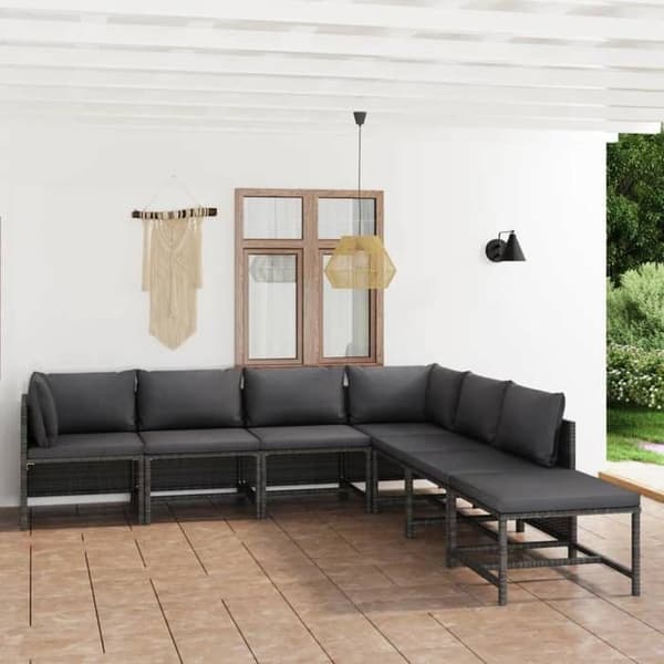 Maison Exclusive - Havegruppe 7 dele med puder, flettræ Grey Grå