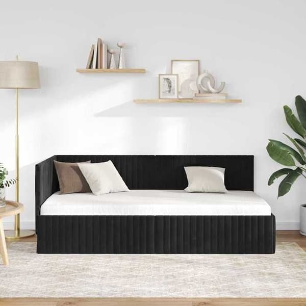 Maison Exclusive - Svart hörnsängram 90 cm x 190 cm Sammet