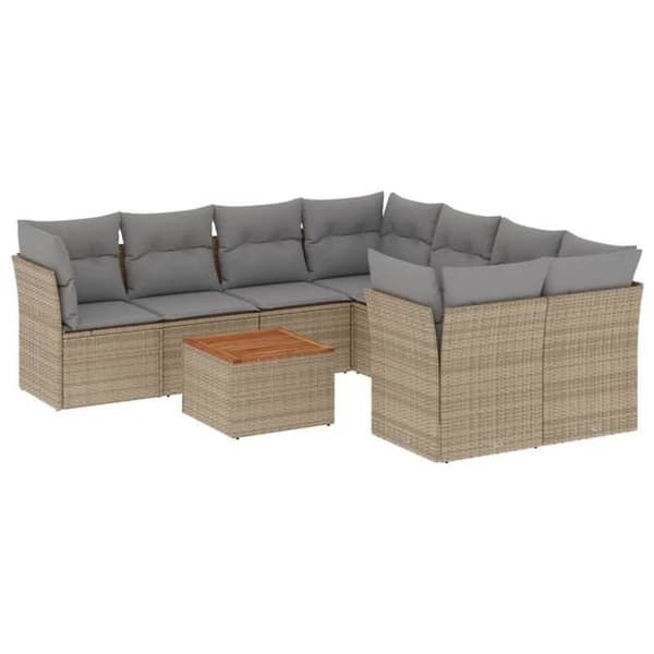 Maison Exclusive - Trädgårdsmöbler med kuddar 9 delar beige flätad resin