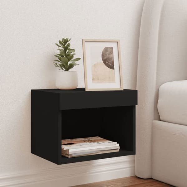 Maison Exclusive - Væghængt natbord med LED-lys sort Svart