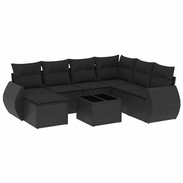 Maison Exclusive - 8 dele havegruppe med sorte puder i flettet harv