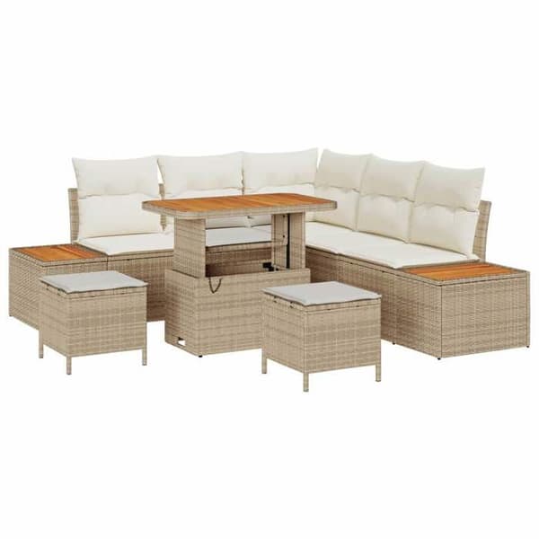 Trädgårdsoffmöbelset - EXKLUSIV HEM - 8 delar - Modulär - Justerbart bord - Poly rattan beige
