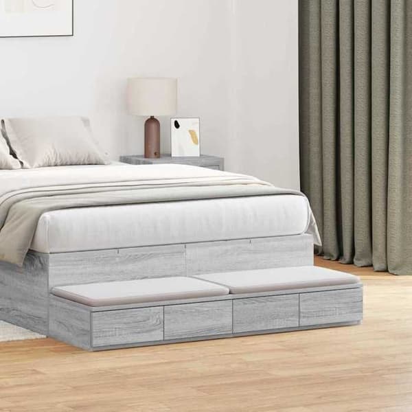 Sengekufferter - EKSKLUSIV HUS - 120×36,5×16,5 cm - Sonoma grå - Spånplader - Trykåbning Gris Sonoma