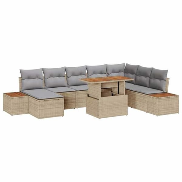 Maison Exclusive - 9 osan beige polyrottinkinen puutarhakalustesetti