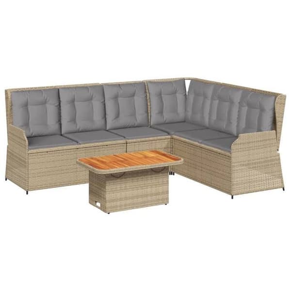 Maison Exclusive - Trädgårdsmöbler med kuddar 5 delar beige flätad resin