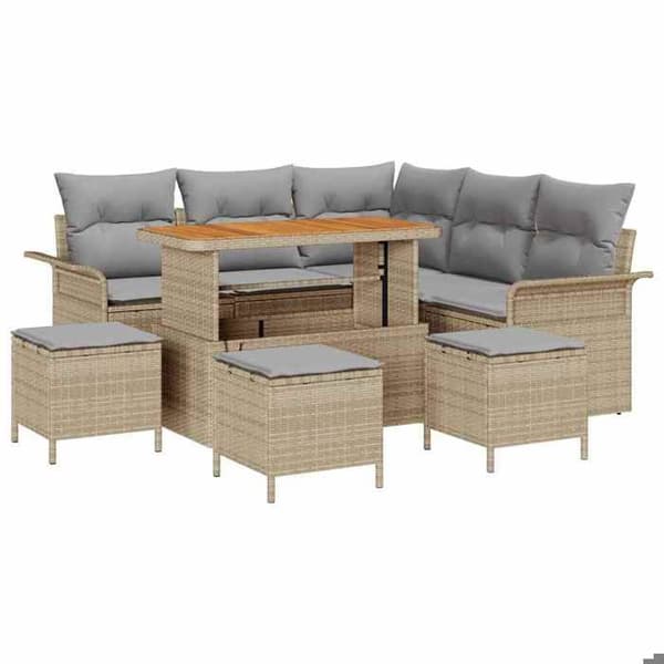 Trädgårdsmöbler - EXKLUSIVT HUS - Set 9 delar - Beige - Polyrotin & akacia - Justerbart bord beige
