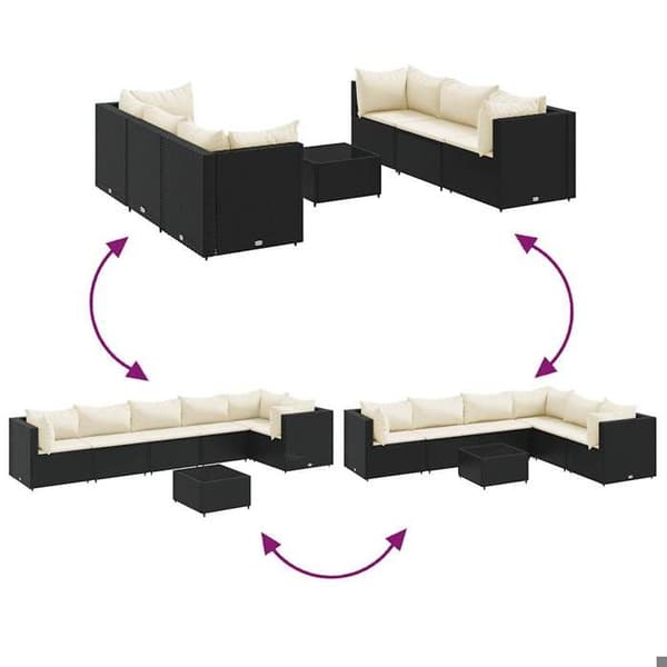 Maison Exclusive - Trädgårdsmöbler 7 delar med kuddar Svart flätad resin