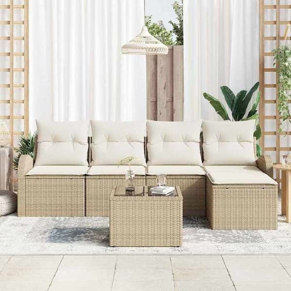 Maison Exclusive - 6 osan sohvasetti beige ja valkoinen polyrottinki